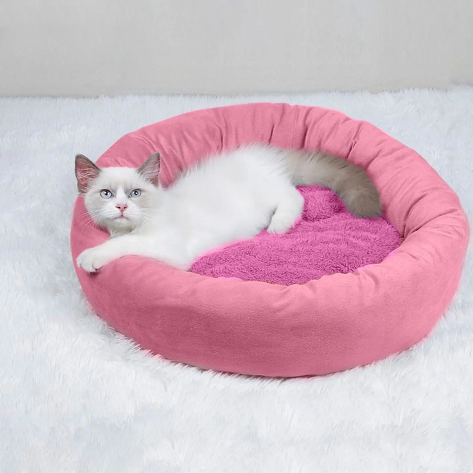 Calming Cat Beds with Pillow for Small Medium Dogs and Cats, round Dog Puppy Cuddler Cozy Bed, Washable Fluffy Plush Pet Bed Thickened Dog Kennel Mat for Puppy Sleeping, L 50CM