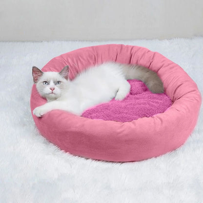 Calming Cat Beds with Pillow for Small Medium Dogs and Cats, round Dog Puppy Cuddler Cozy Bed, Washable Fluffy Plush Pet Bed Thickened Dog Kennel Mat for Puppy Sleeping, L 50CM