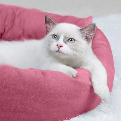Calming Cat Beds with Pillow for Small Medium Dogs and Cats, round Dog Puppy Cuddler Cozy Bed, Washable Fluffy Plush Pet Bed Thickened Dog Kennel Mat for Puppy Sleeping, L 50CM