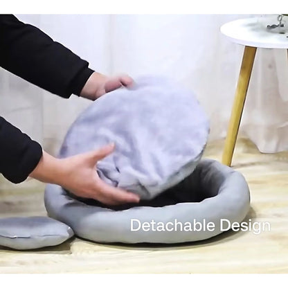 Calming Cat Beds with Pillow for Small Medium Dogs and Cats, round Dog Puppy Cuddler Cozy Bed, Washable Fluffy Plush Pet Bed Thickened Dog Kennel Mat for Puppy Sleeping, L 50CM