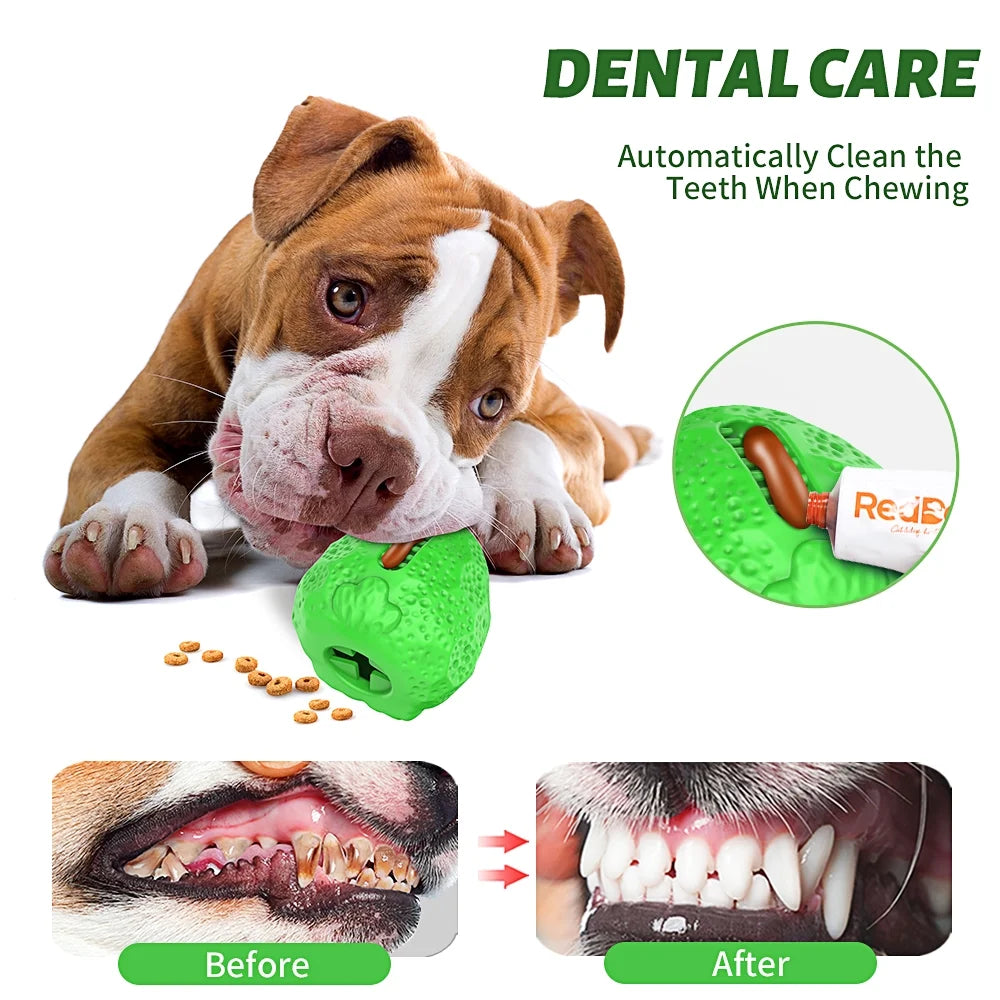 Rubber Dog Chew Toys, Treat Food Dispensing Dog Toys for Teeth Cleaning, Interactive Dog Toys for Small Medium Large Dogs Red