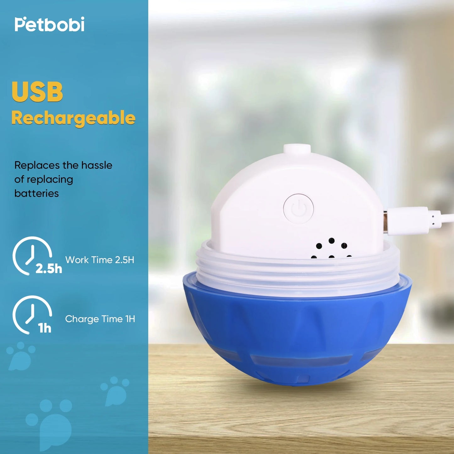 Automatic Rechargeable Interactive Dog Ball with Active Rolling Treat Dispensing for Small Medium Dogs, 2.87" Blue