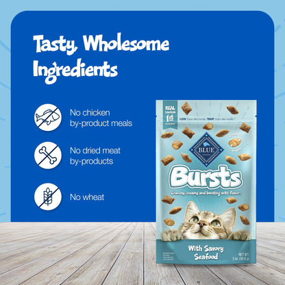 Bursts Crunchy & Creamy Cat Dry Treats, Great for Training, Seafood, 5-Oz. Bag