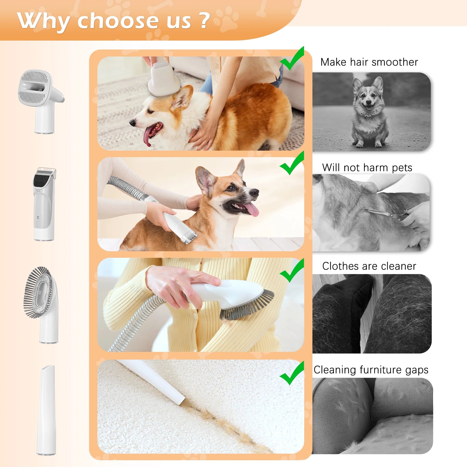 Dogs & Cats Adjustable Corded Electric Clippers Kit with Brush, Blades, Clippers, Comb (9 Pack)