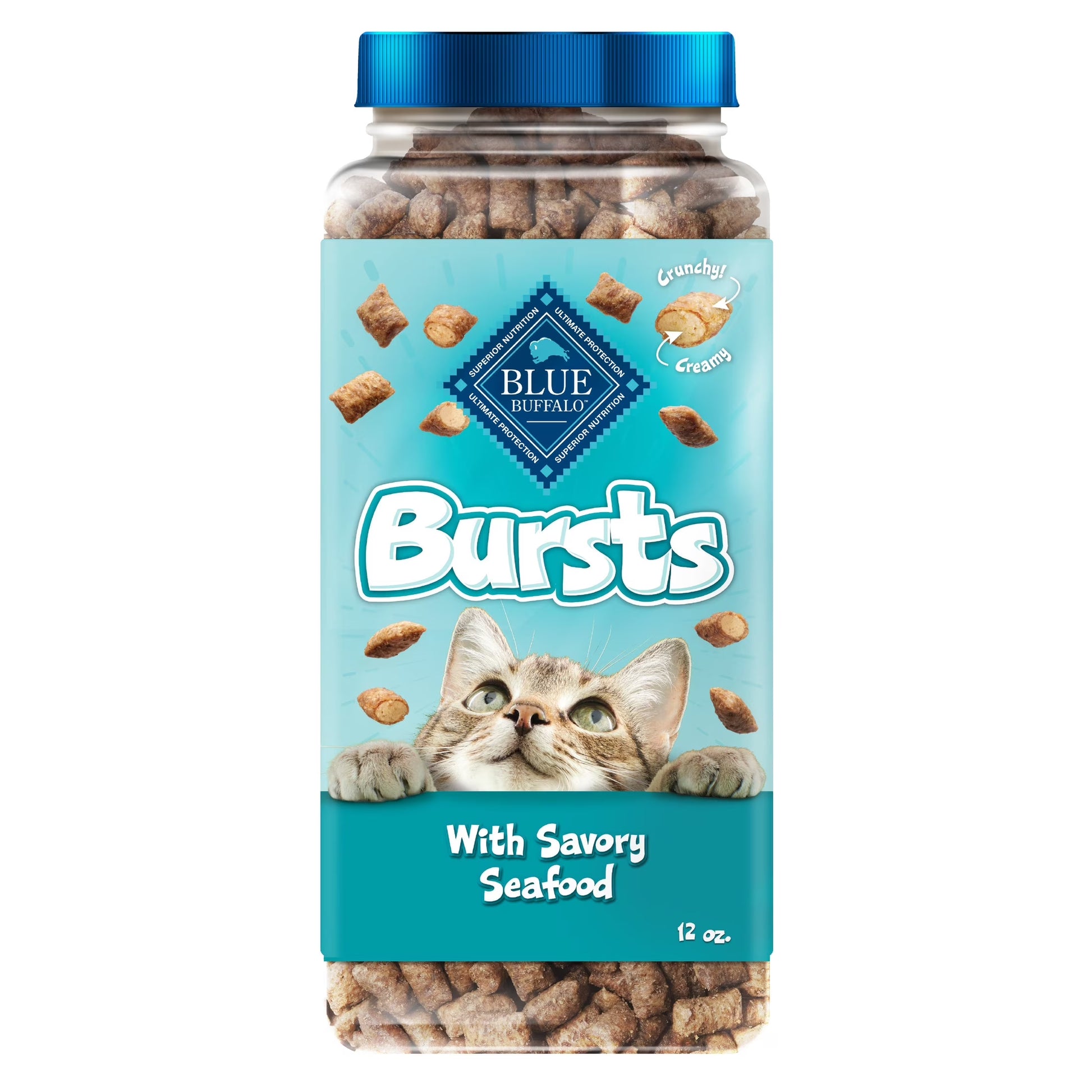Bursts Crunchy & Creamy Cat Dry Treats, Great for Training, Seafood, 5-Oz. Bag