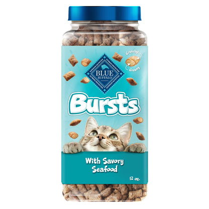 Bursts Crunchy & Creamy Cat Dry Treats, Great for Training, Seafood, 5-Oz. Bag