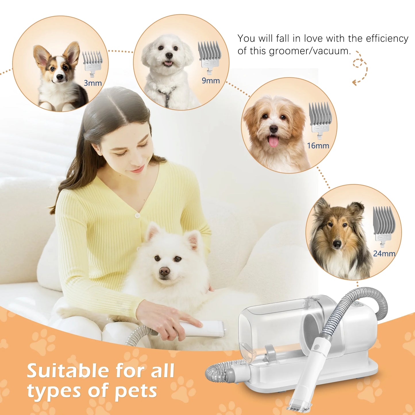 Dogs & Cats Adjustable Corded Electric Clippers Kit with Brush, Blades, Clippers, Comb (9 Pack)