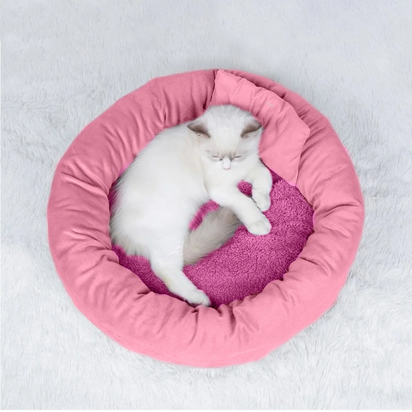 Calming Cat Beds with Pillow for Small Medium Dogs and Cats, round Dog Puppy Cuddler Cozy Bed, Washable Fluffy Plush Pet Bed Thickened Dog Kennel Mat for Puppy Sleeping, L 50CM