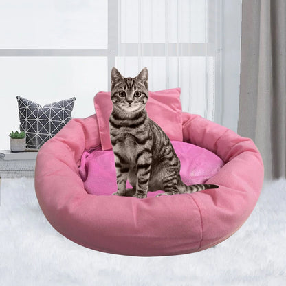 Calming Cat Beds with Pillow for Small Medium Dogs and Cats, round Dog Puppy Cuddler Cozy Bed, Washable Fluffy Plush Pet Bed Thickened Dog Kennel Mat for Puppy Sleeping, L 50CM